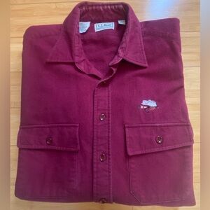 Vintage L.L. Bean Deep Red Chamois Cloth Heavy Shirt Fly Fishing Embroidery XL